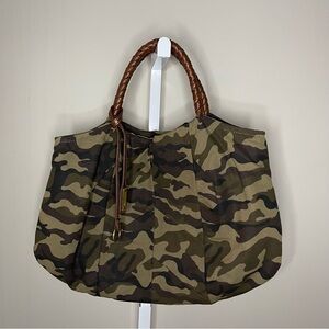 ABRO Camo Tote Bag Braided Leather Handles New Without Tags